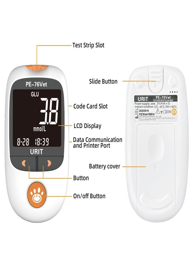 Urit Glucose Meter Kit for Dogs & Cats| Pet Blood Glucose Meter with 25 Test Strips（PE-76vet） - Image 5